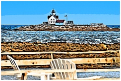 Cuckolds Light on Rocky Island Off Shore - Digital Painting